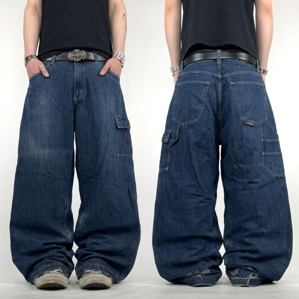 Vintage y2k grunge fubu carpenter baggy wide leg archive dark wash jeans